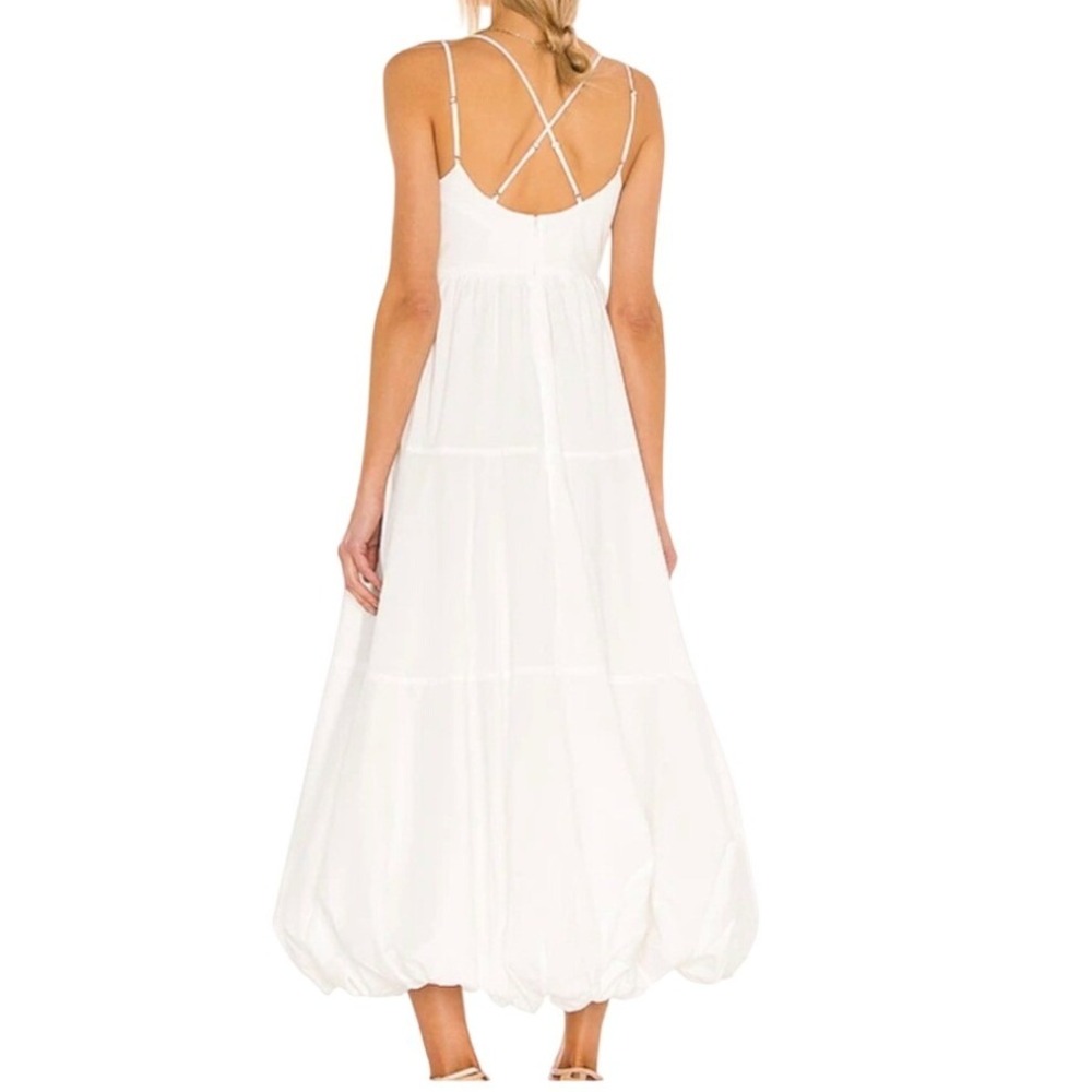 Cinq a Sept Effie White Bubble Hem Midi Dress Cotton V-Neck Cross Back Size 6 - Picture 2 of 11